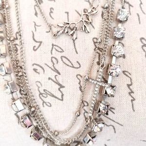 Multi strand necklace crystals, cross